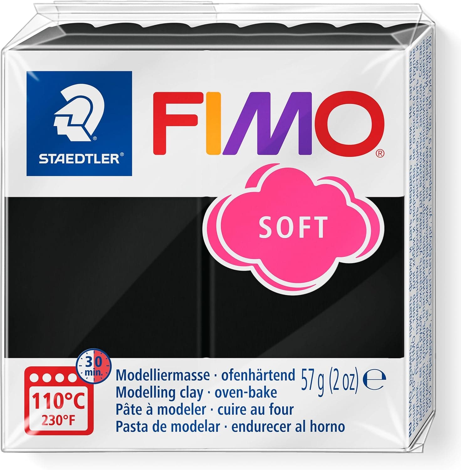 Staedtler FIMO Soft Polymer Clay - Oven Bake Clay for Jewelry, Sculpting, Crafting, Black 8020-9