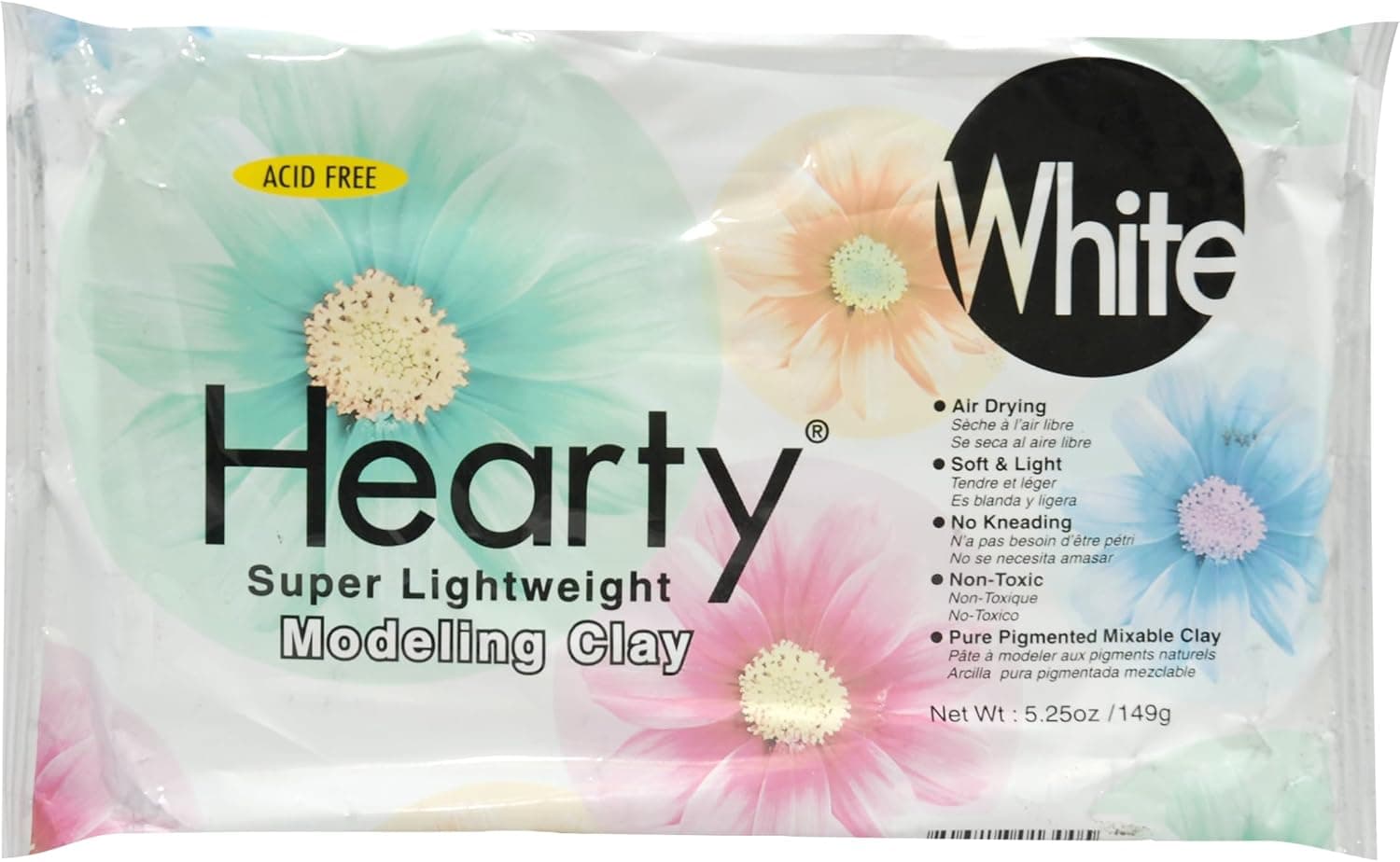 Padico Hearty Clay, White, Lightweight Air Dry Clay 149g (5.25 oz) - Fine & Smooth Texture for Dolls, Miniatures, Embellishments