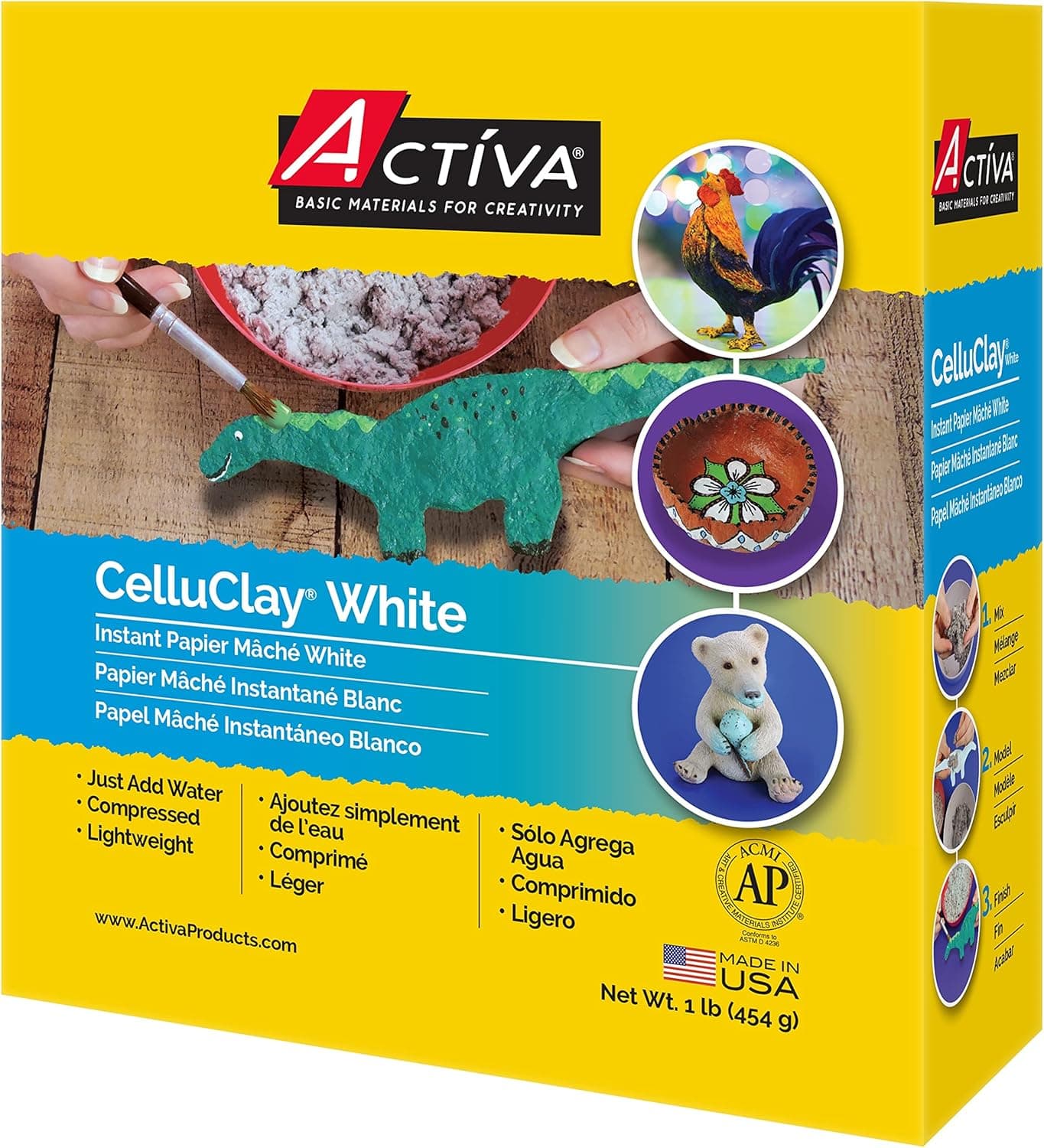 Activa CelluClay Instant Paper Mache, White, 1lb (450g) - Super Fine Sculpting & Texturing Material