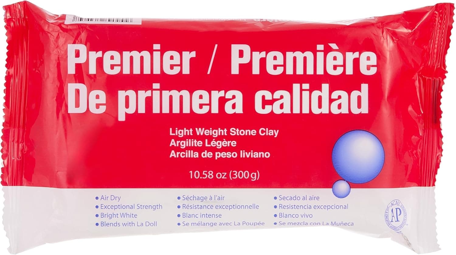 Padico La Doll Premier, White, Air Dry Lightweight Stone Clay, 10.58 oz (300g) - Specialty Clay for Fine Details, Miniature Charms & Figures