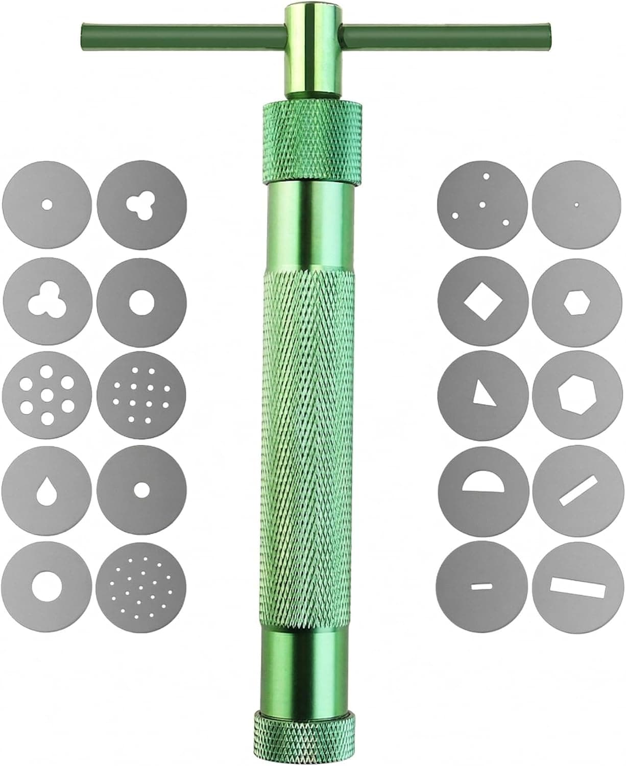 VORCOOL Polymer Clay Extruder Gun Tool with 20 Unique Discs - Durable Aluminium Alloy Sculpture Tools for Ceramic Clay, Fondant, Sugar Paste and Cake Decorating