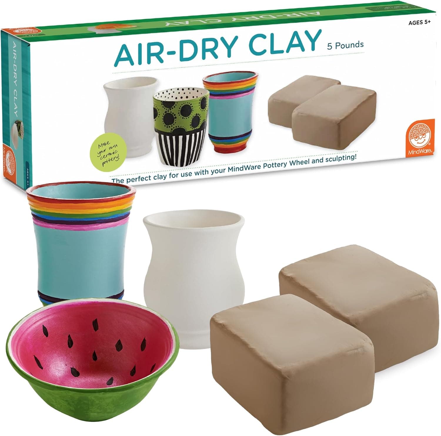 MindWare Pottery Wheel Air-Dry Clay Refill (5lbs), Natural Brown Sculpting Clay for Kids