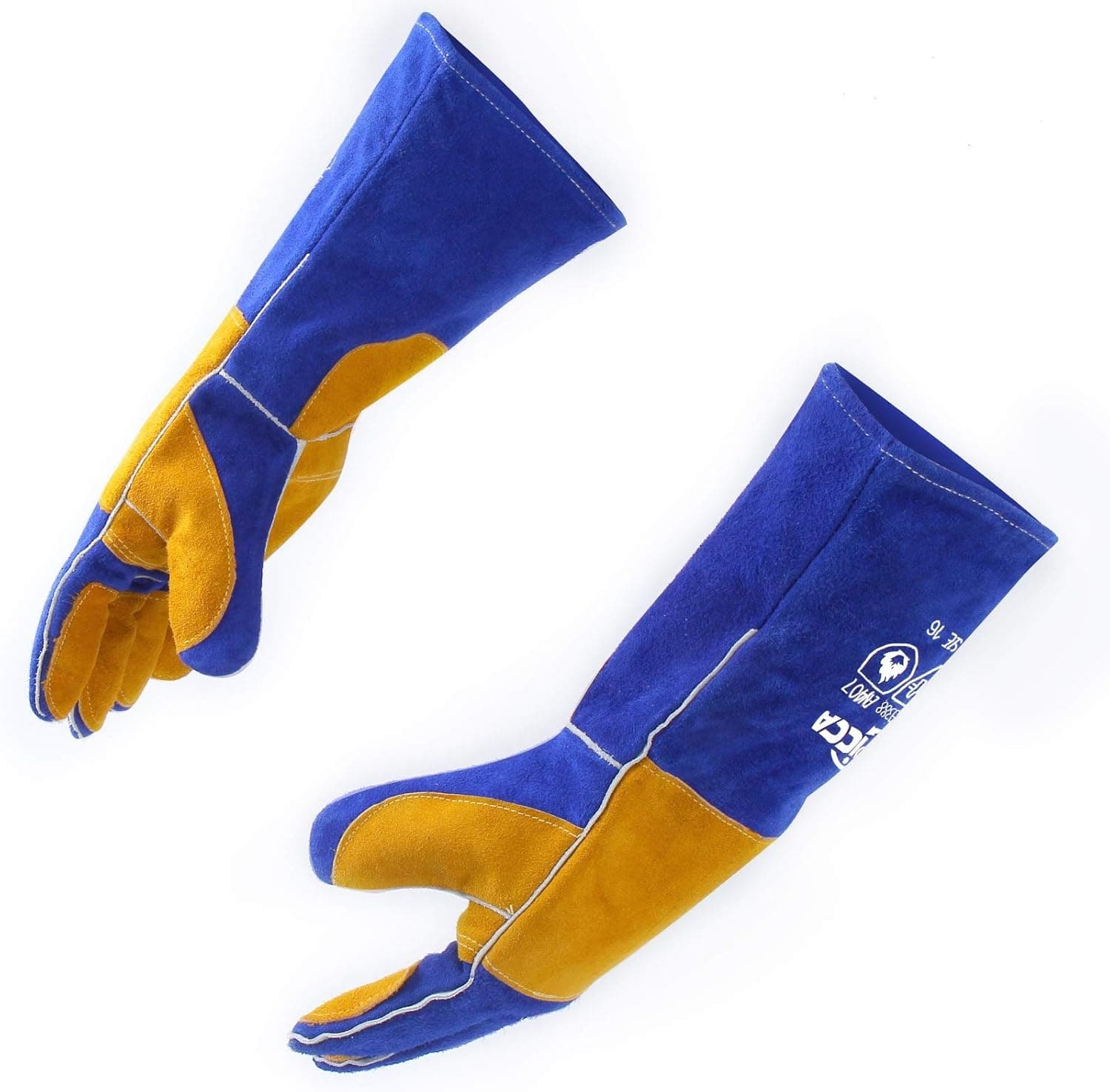 RAPICCA Welding Gloves Fire Heat Resistant Blue 16IN 932F - Fireproof Leather for Forge, Blacksmith, Furnace