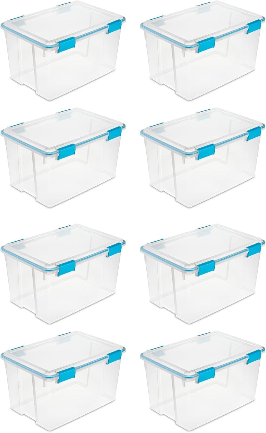 Sterilite 54 Quart Gasket Box in Clear with Blue Latches, 8 Pack