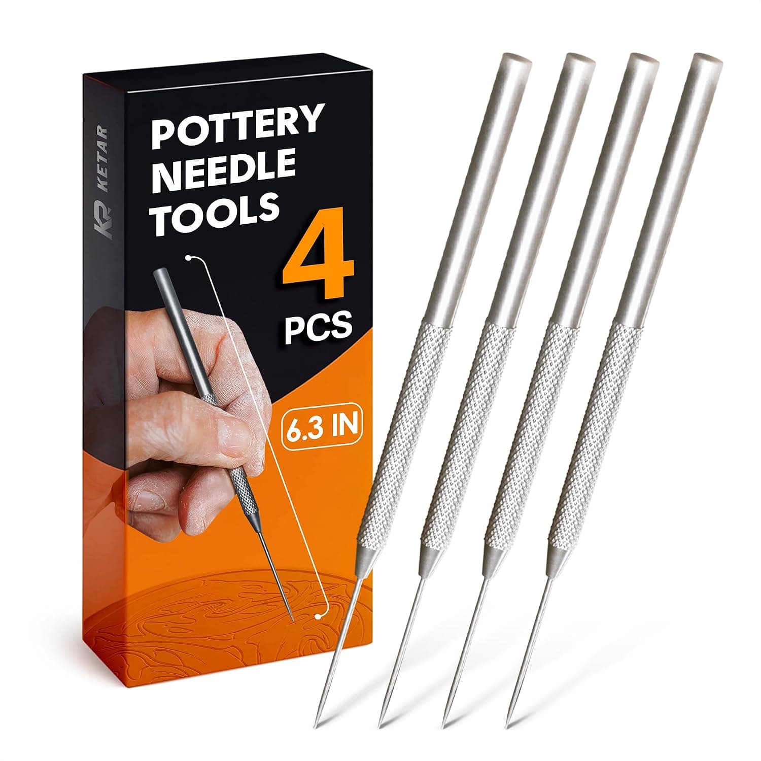 KETAR 4Pcs Pottery Needle Tool - 6.3 Inches Needle Tools for Clay with Stainless Steel Tips and Non-Slip Grip