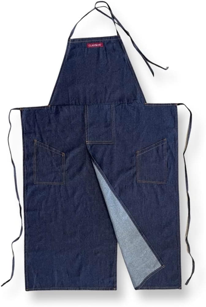 Claypron Blue Denim - The Original Split Overlapped Apron for Potters, Chefs, Gardeners, Artists