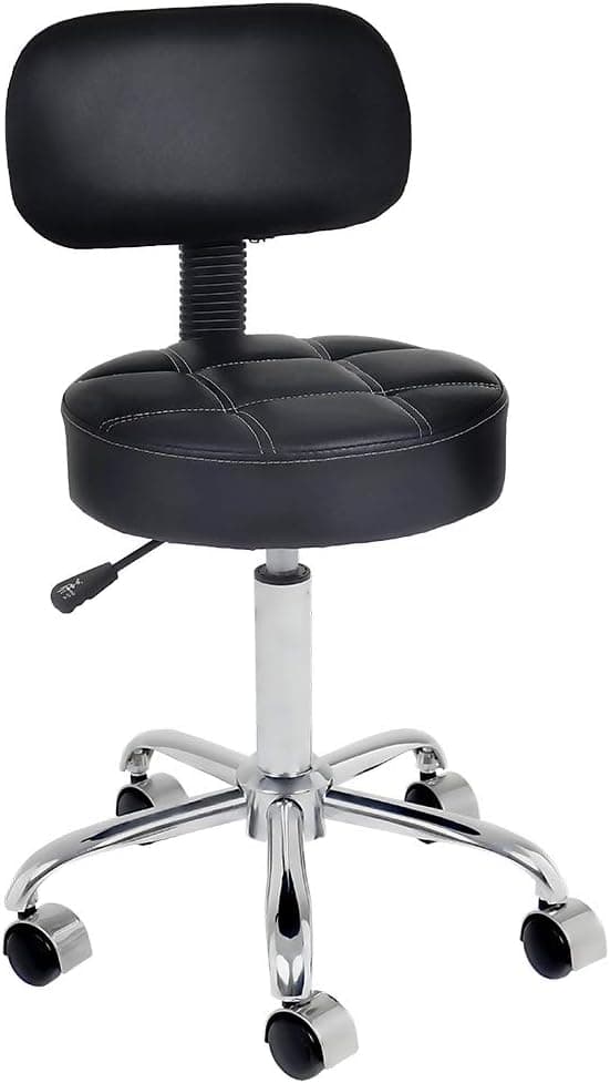 CoVibrant Well Cushioned Adjustable Rolling Stool with Wheels and Back, Black