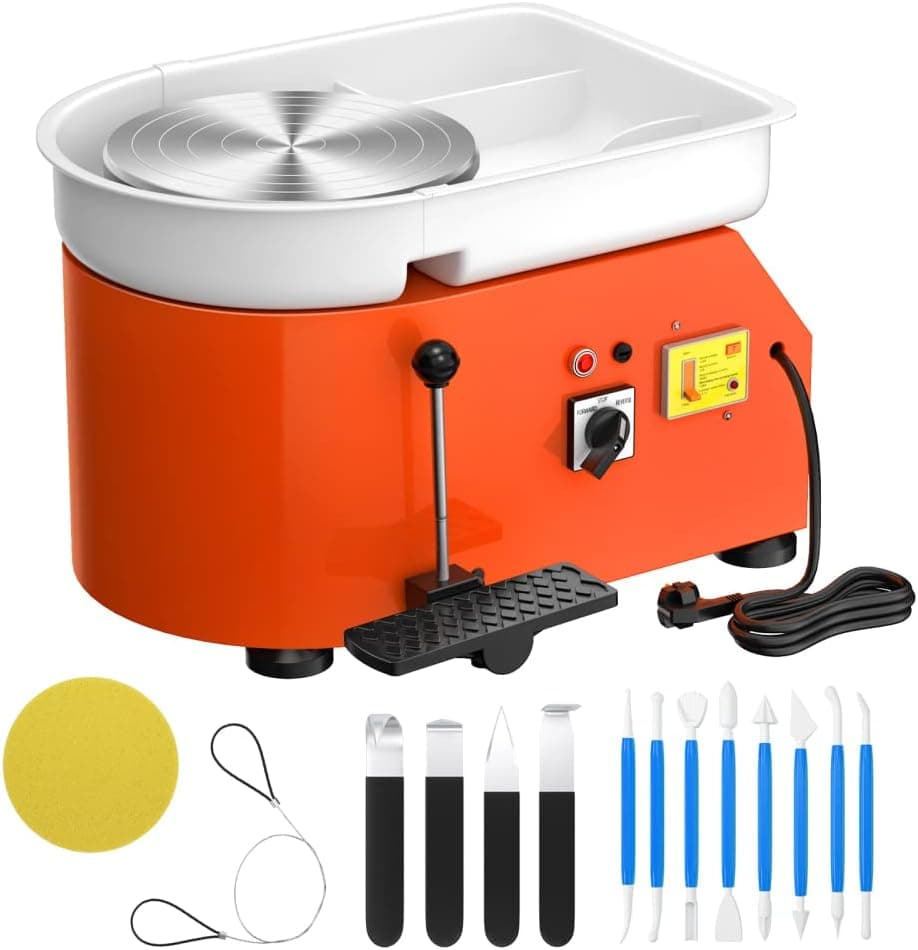 SKYTOU Pottery Wheel Pottery Forming Machine 25CM 350W Electric Pottery Wheel with Foot Pedal DIY Clay Tool (Orange)