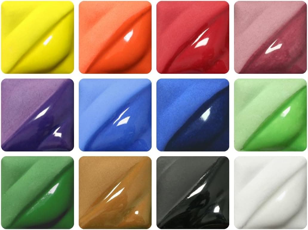 AMACO Velvet Underglazes, 2 oz Jars, 12-Count Set No. 4, Assorted Colors, Cone 05-10