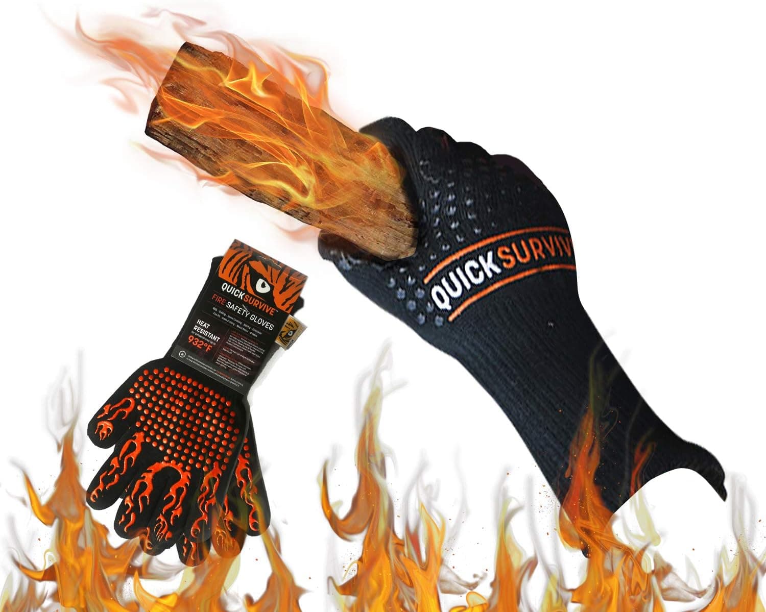 QUICKSURVIVE Extreme Heat Resistant Glove up to 932F, M-ARAMID & P-ARAMID, Black
