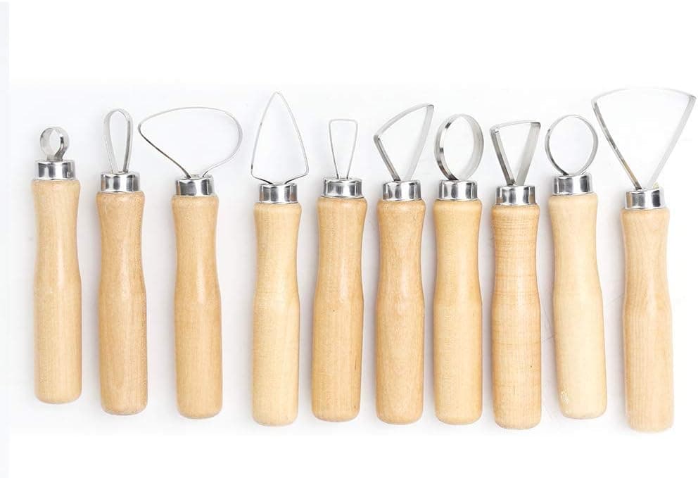 Dtacke 10 Pcs Ribbon Sculpting Tool Set Ceramic Pottery Clay Trimming Big Loop Tool