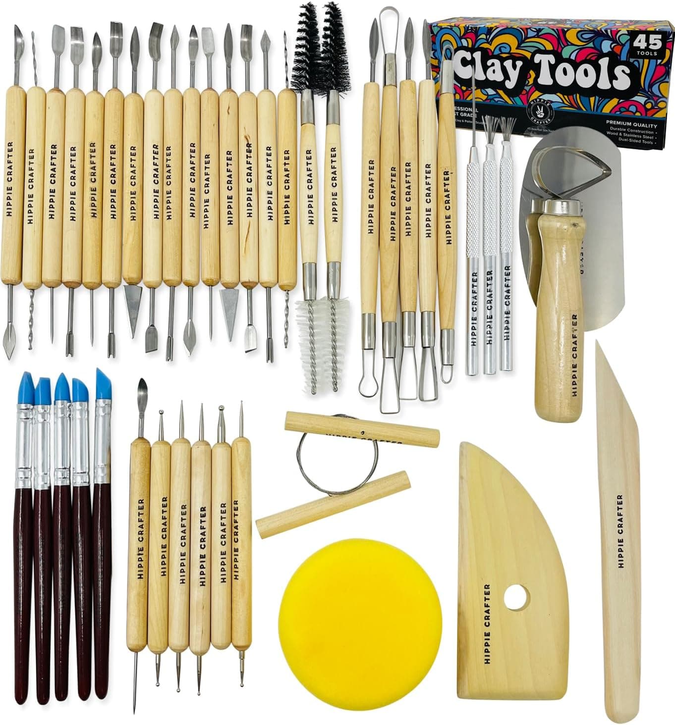 Polymer Clay Tools and Pottery Tool Kit, 45 Pieces for Modeling, Sculpting, Carving, and Shaping