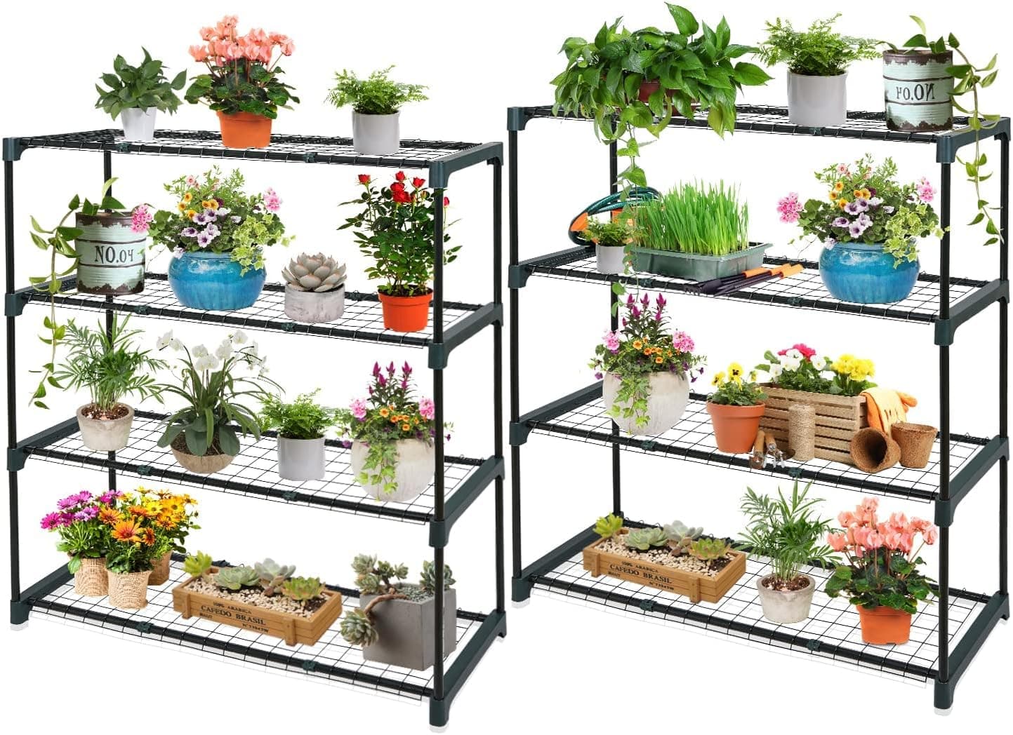 EAGLE PEAK Greenhouse Shelving Staging Double 4 Tier, Indoor/Outdoor Plant Shelves, 35x12x42 in