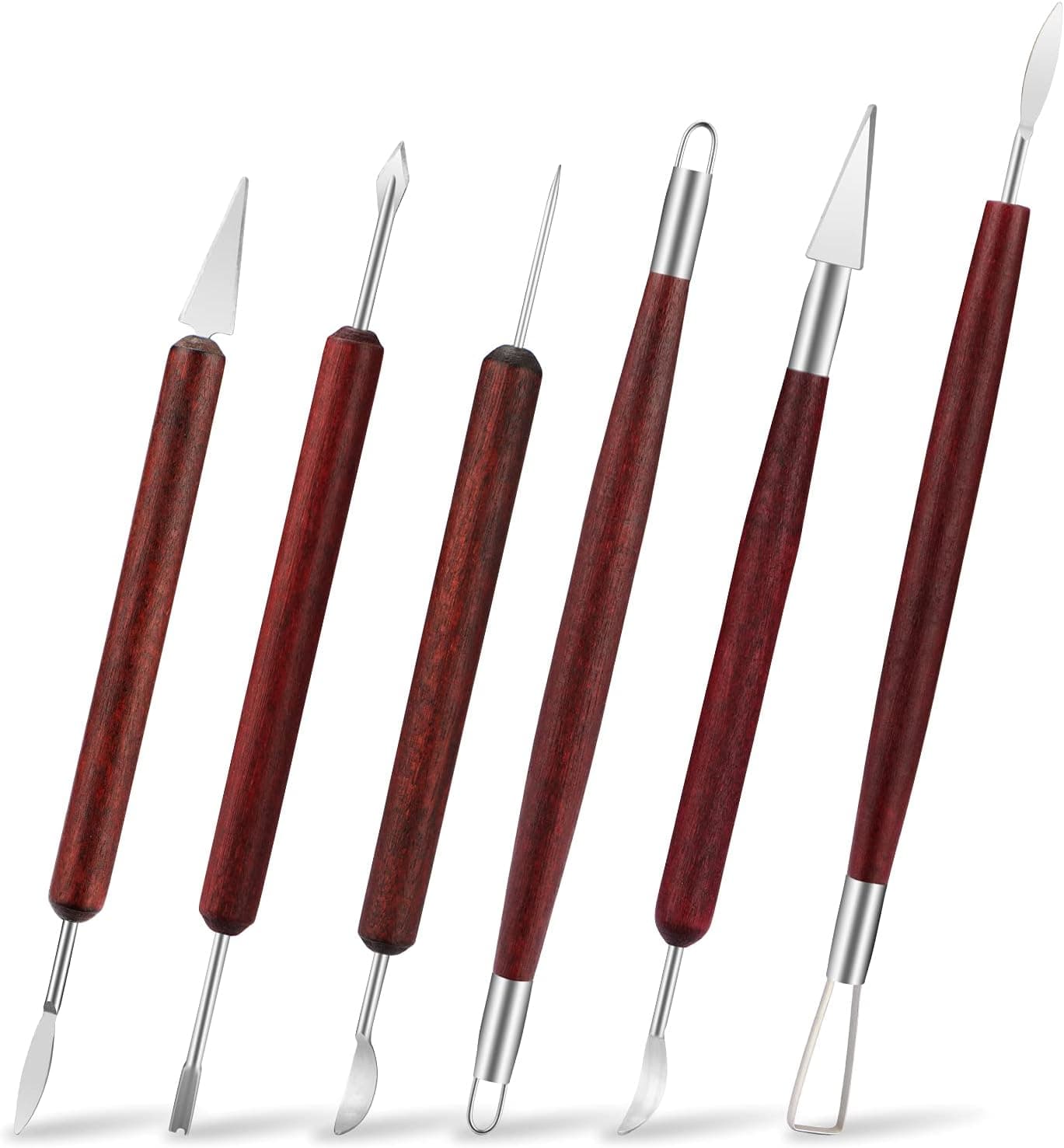 Clay Sculpting Tools - 6 PCS Set Professional Carving Tools - Double-Sided Pottery Tools with Wooden Handle
