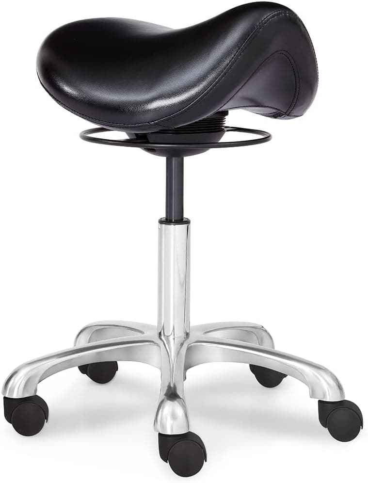Saddle Stool Swivel Height Adjustable with Wheels, Ergonomic Hydraulic Rolling Seat