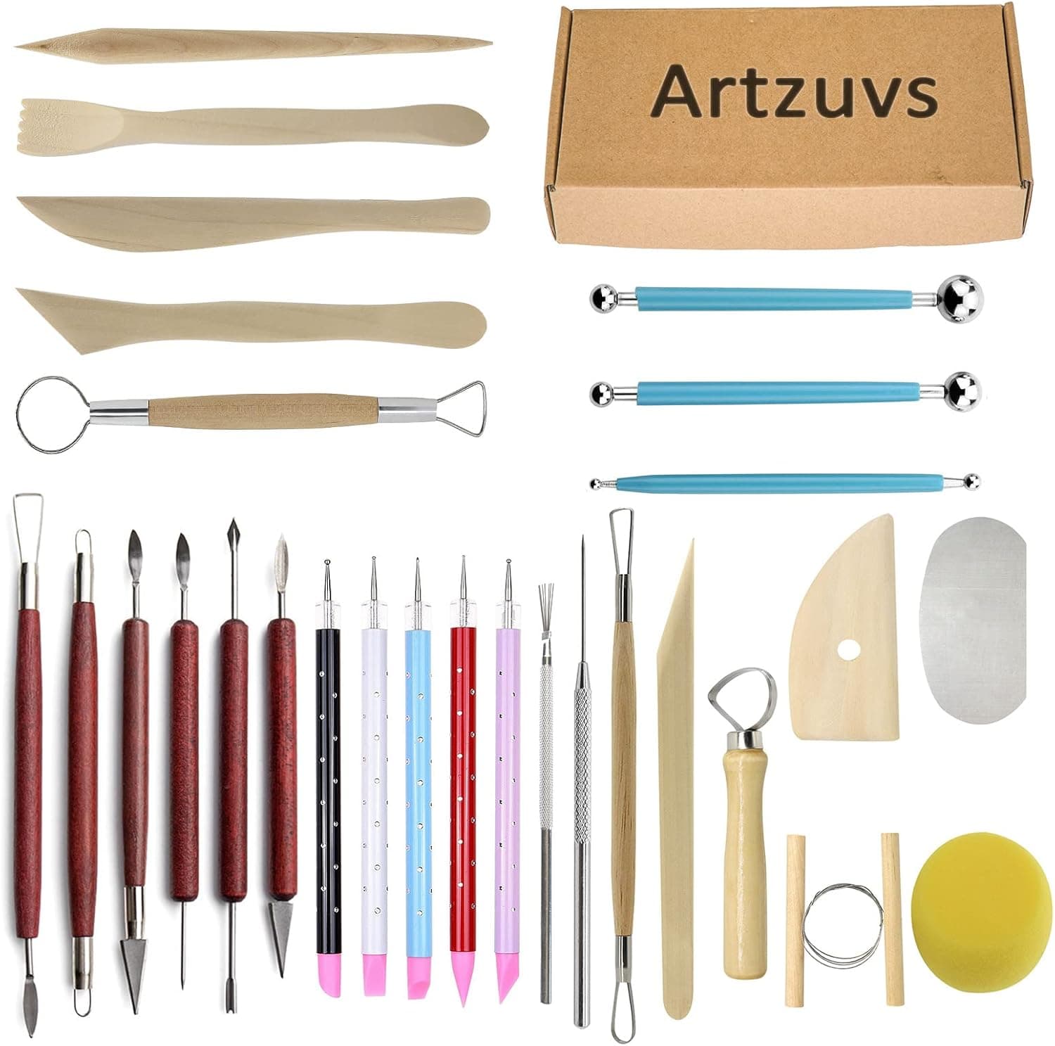 Artzuvs Clay Sculpting Tools 28pcs Polymer Pottery Modeling Tools Set for Carving, Sculpture, Shaping