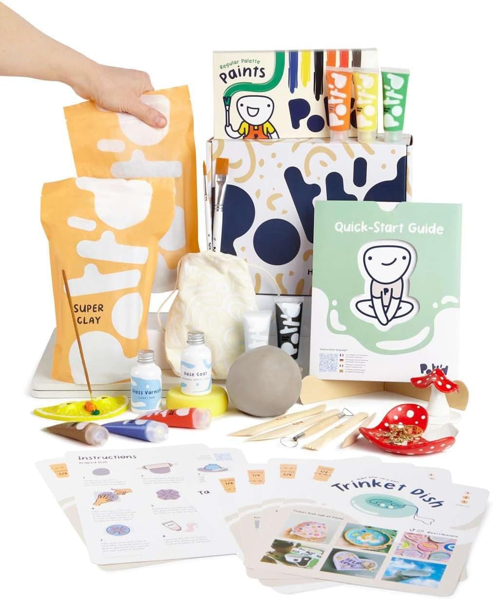 Pott'd Air Dry Clay Home Pottery Kit for Adults with Clay, Tools, Paints, Brushes, Sealant and Guides
