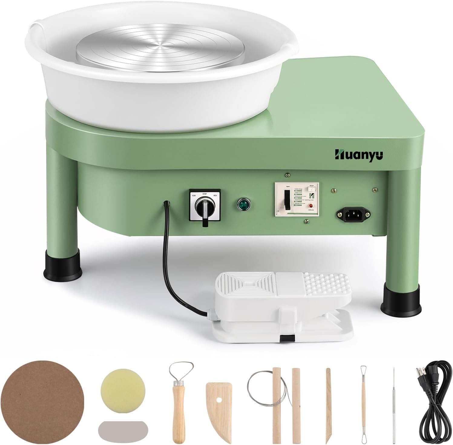 Huanyu Pottery Wheel Machine 25 cm/10" with Foot Pedal, Electric Ceramic Forming Machine with Detachable Basin