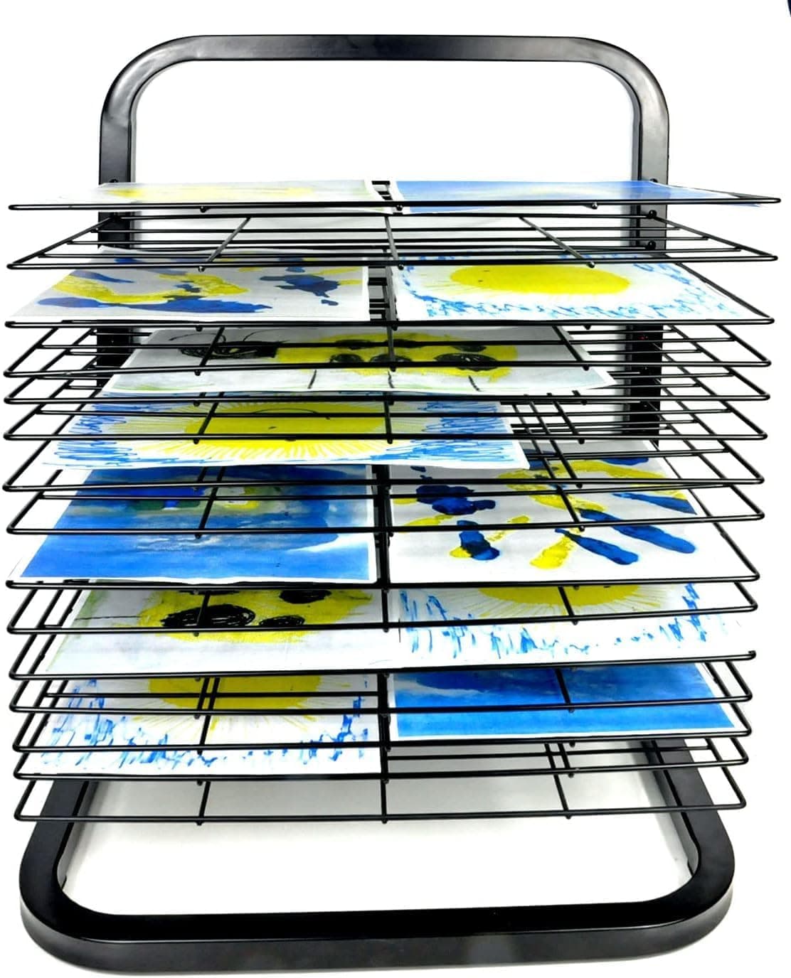 Joymaney Mobile Metal Art Drying Rack with Removable Shelves, 15 Shelves