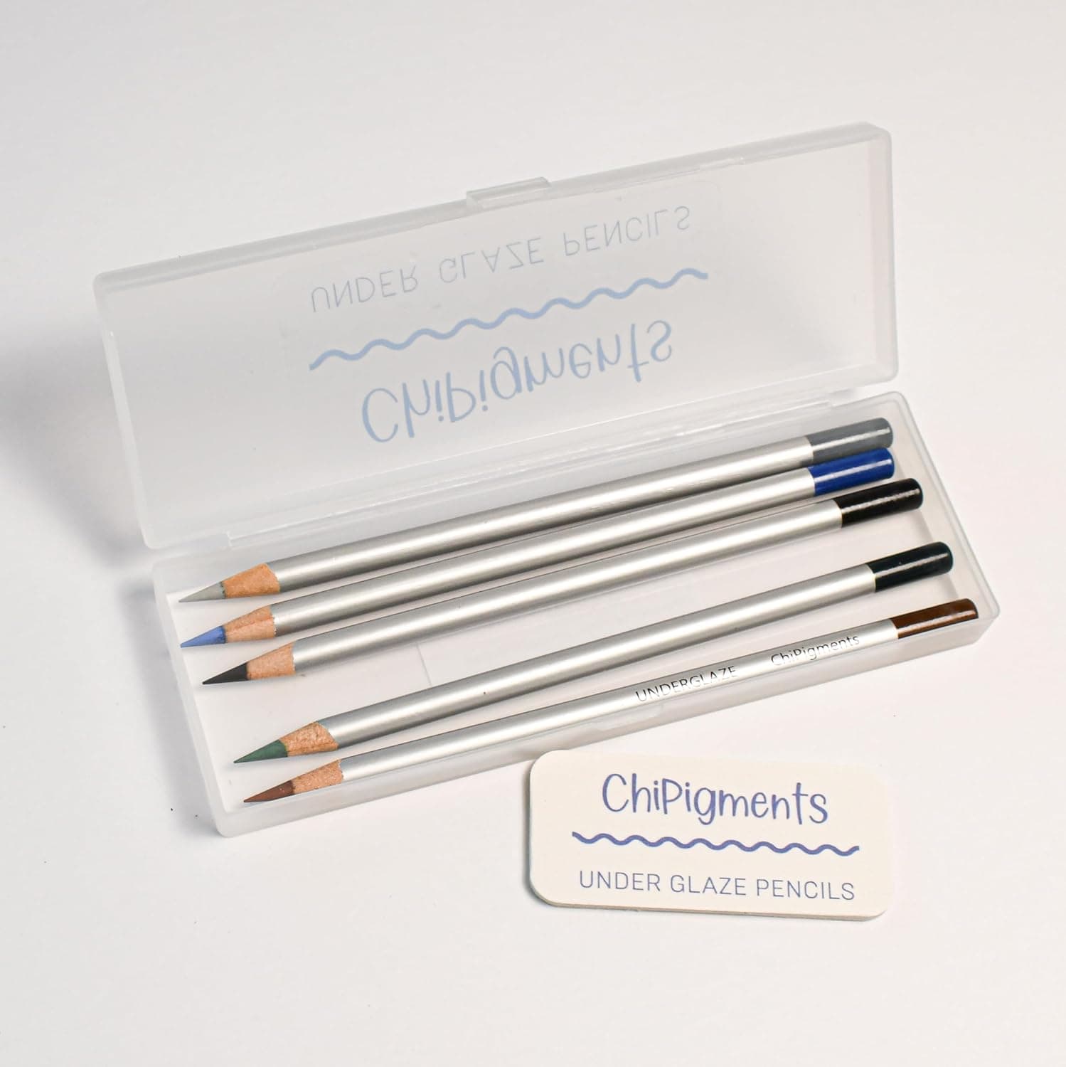 ChiPigments Underglaze Pencils - Shadows 5-Pack (Dark Blue, Gray, Dark Green, Brown, Black) Ceramic Decorating Tools, Lead-Free, Non-Toxic
