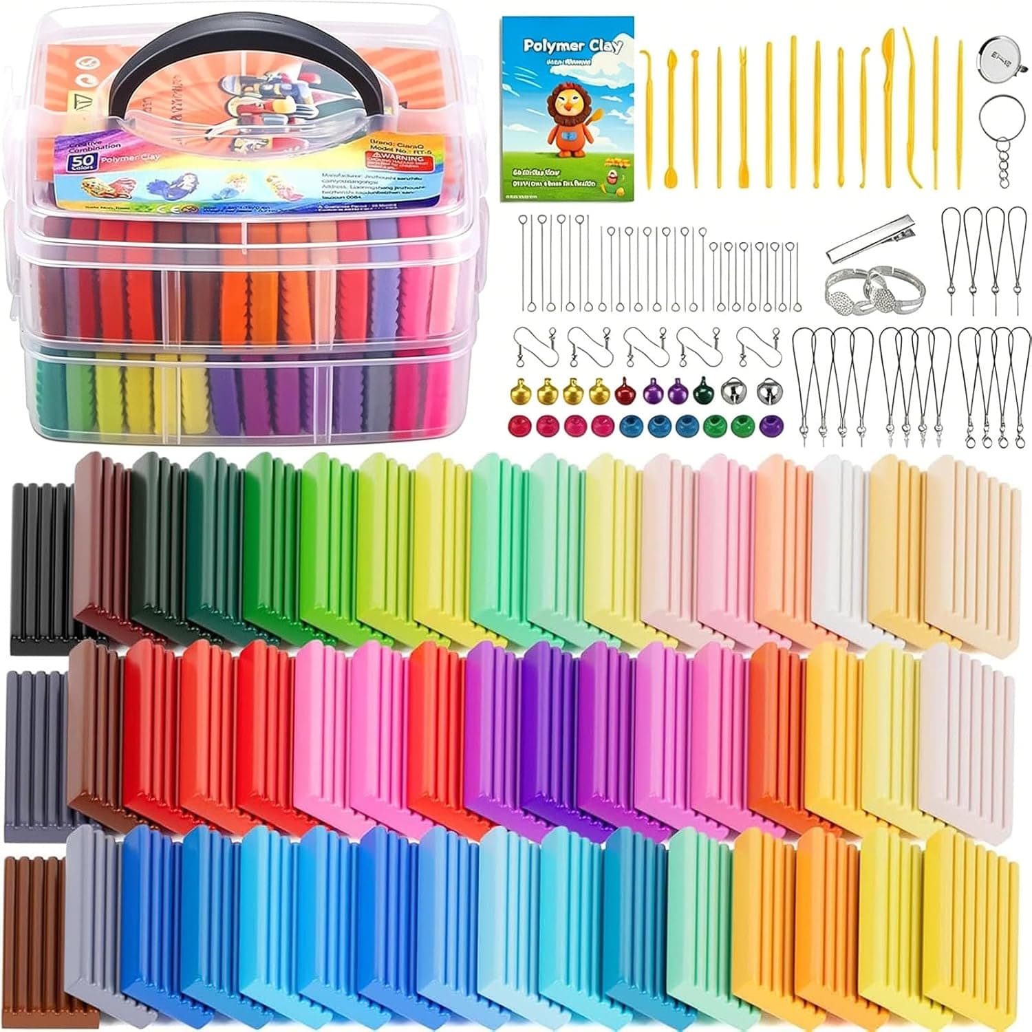 CiaraQ Polymer Clay 50 Colors Starter Kit - Oven Bake Modeling Clay for Kids & Artists, Non-Sticky DIY Clay with Sculpting Tools, 2.8 lb
