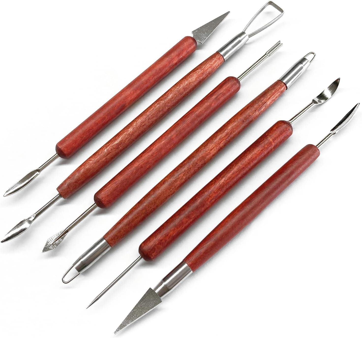 Clay Sculpting Tools, 6 PCS Double-Ended Stainless Steel Polymer Clay Tools, Wooden Handle Pottery Tools for Embossing and Carving