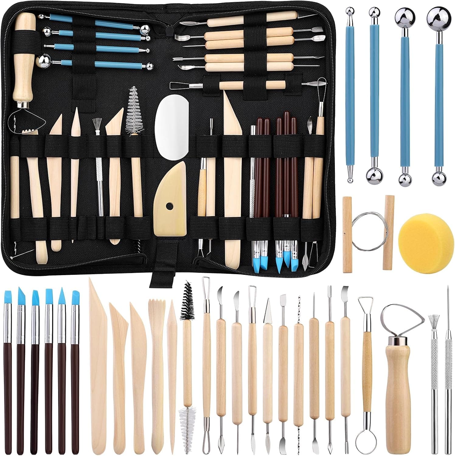 Clay Tools Kit, Pottery Tools, Polymer Clay Tools with Dotting Tools for Modeling, Smoothing, Cleaning, Carving