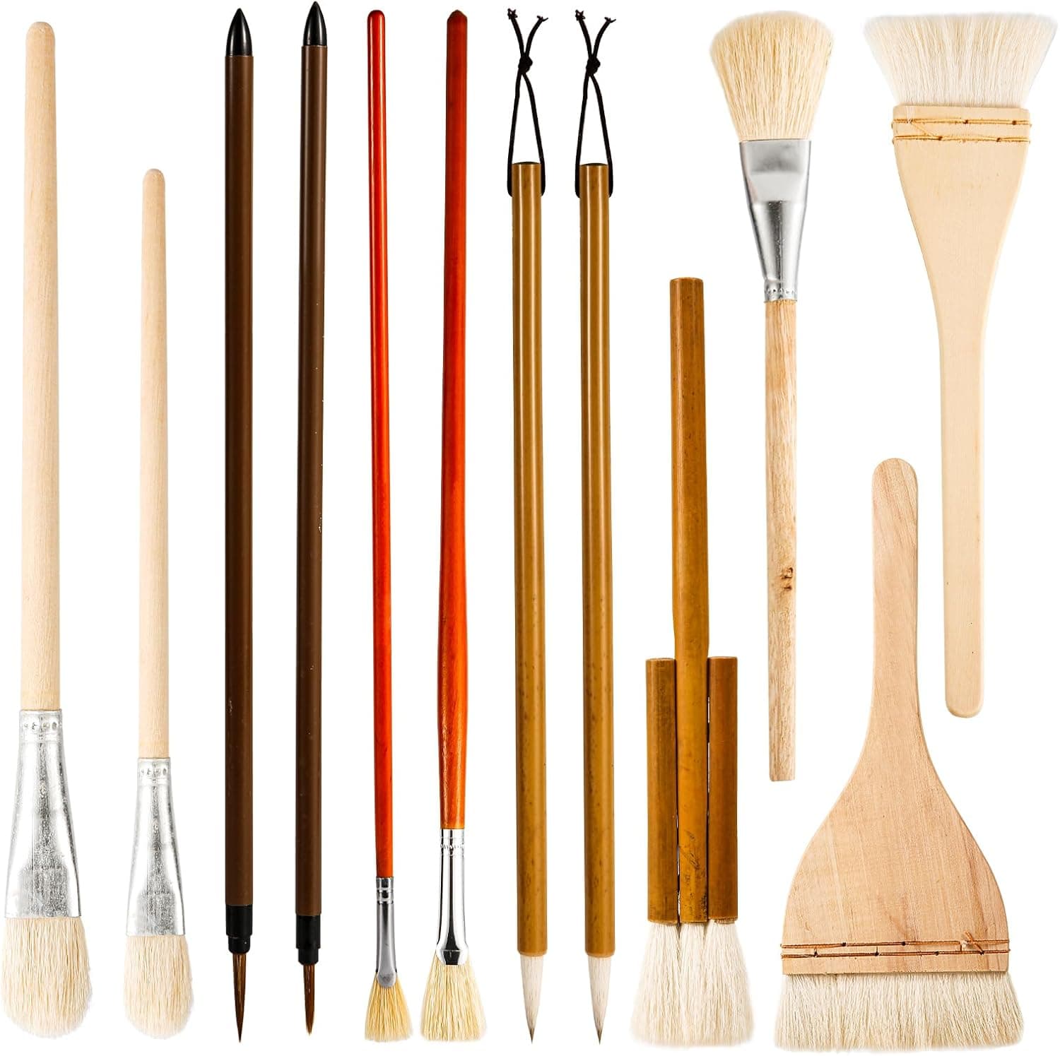 12pcs Ceramic Glaze Brush Set, Pottery Glaze Brushes Acrylic Watercolor Paint Brushes Glaze Fan Brushes for Pottery Art