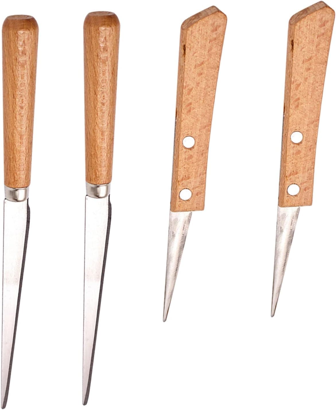 HSOKEW 4pcs Wooden Handle Fettling Knife, Ceramic Polymer Clay Pottery Craft Art Tools, 2 Sizes