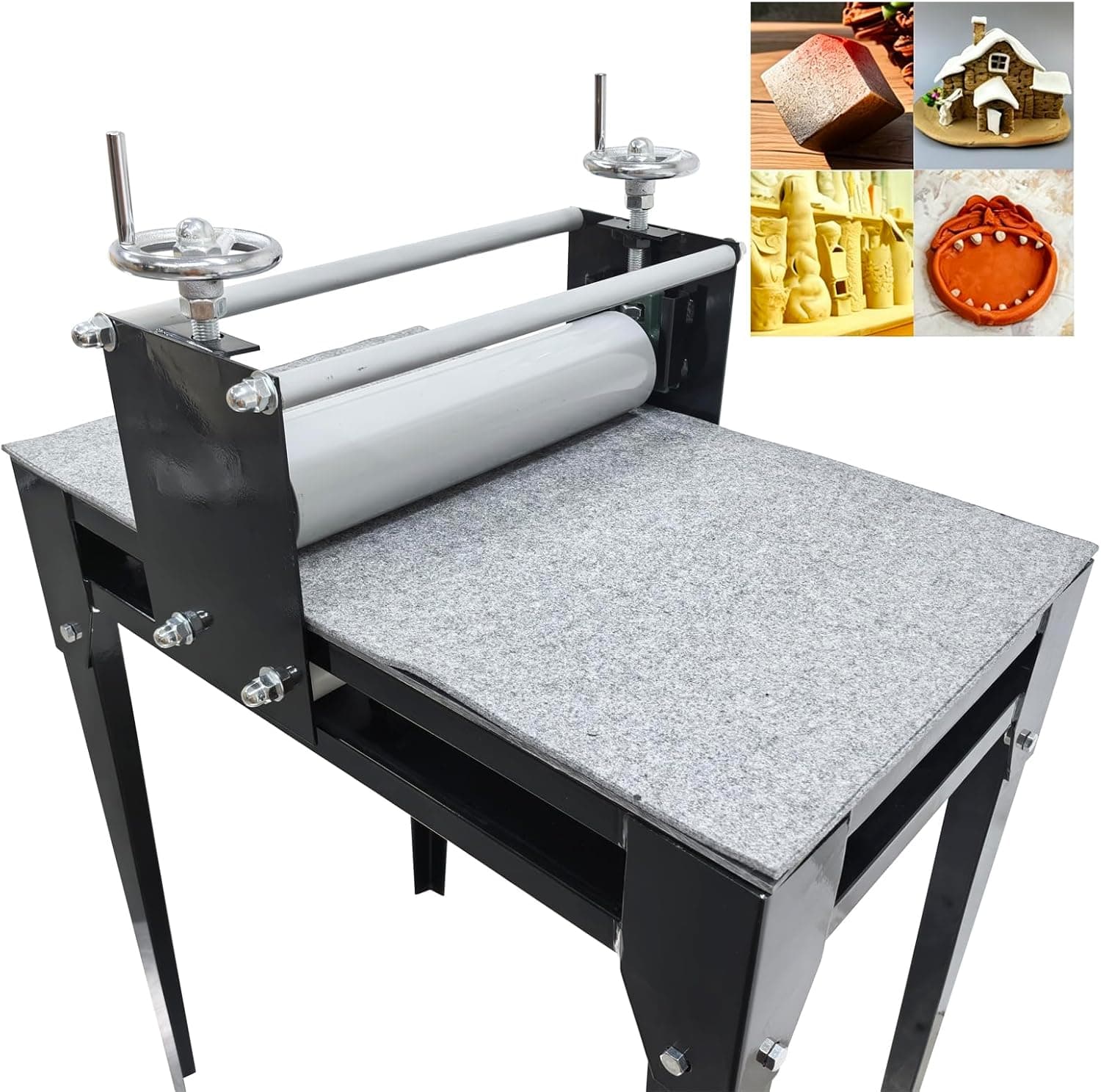 EQCOTWEA Manual Ceramic Clay Slab Roller, 28x17.7in Adjustable Pottery Making Ceramic Clay Print Machine, with Iron Frame, Max 1.77in Pressable Thickness