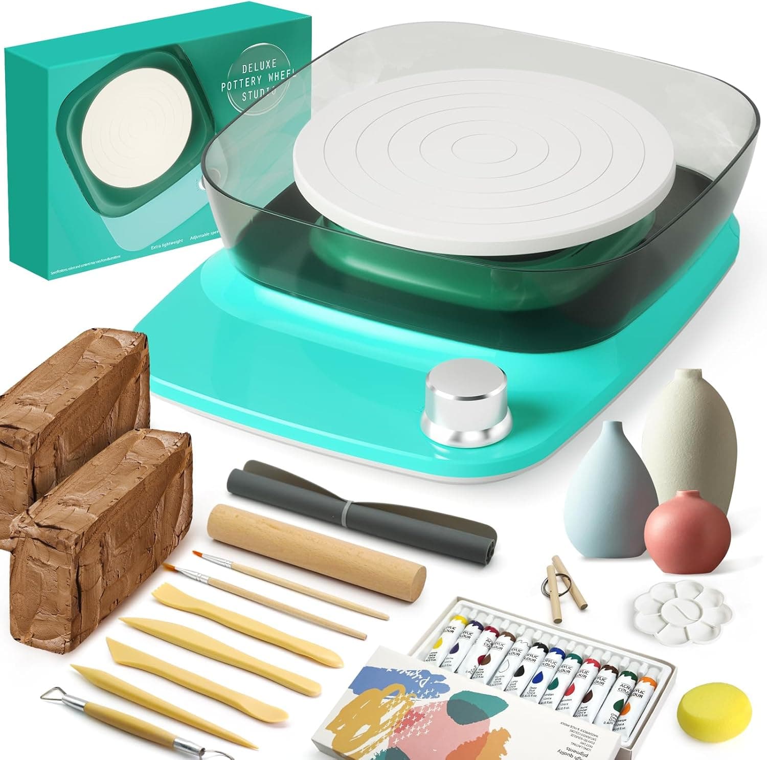Patented Mini Pottery Wheel for Beginners, 6in Turntable, 0-440 RPM Speed Adjustable with Rechargeable Battery, 1.8 Lb Air Dry Clay, Pottery Tools and Art Supplies