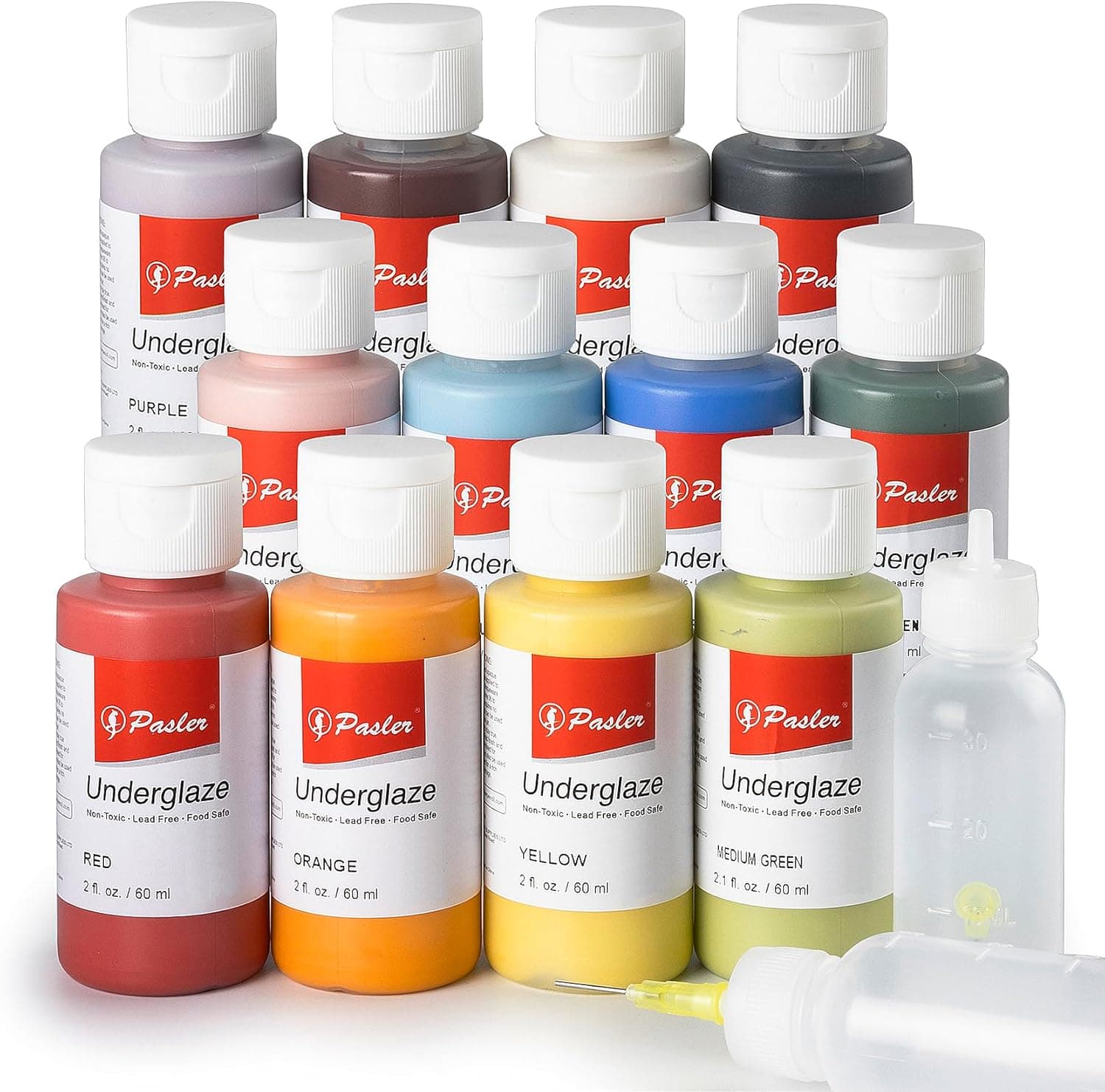 Pasler Underglaze Set - 2 fl oz, Concentrated Opaque Liquid Underglaze for Pottery Bisque, 12 Colors