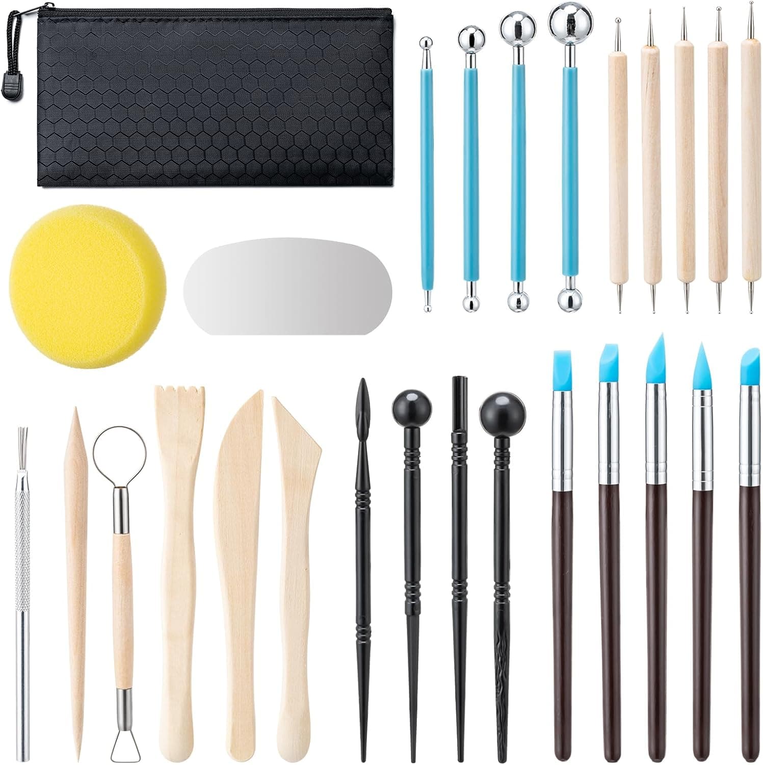 Amrules Clay Tools Kit, 27 PCS Pottery Tools, Practical Polymer Clay Sculpting Tools Kit