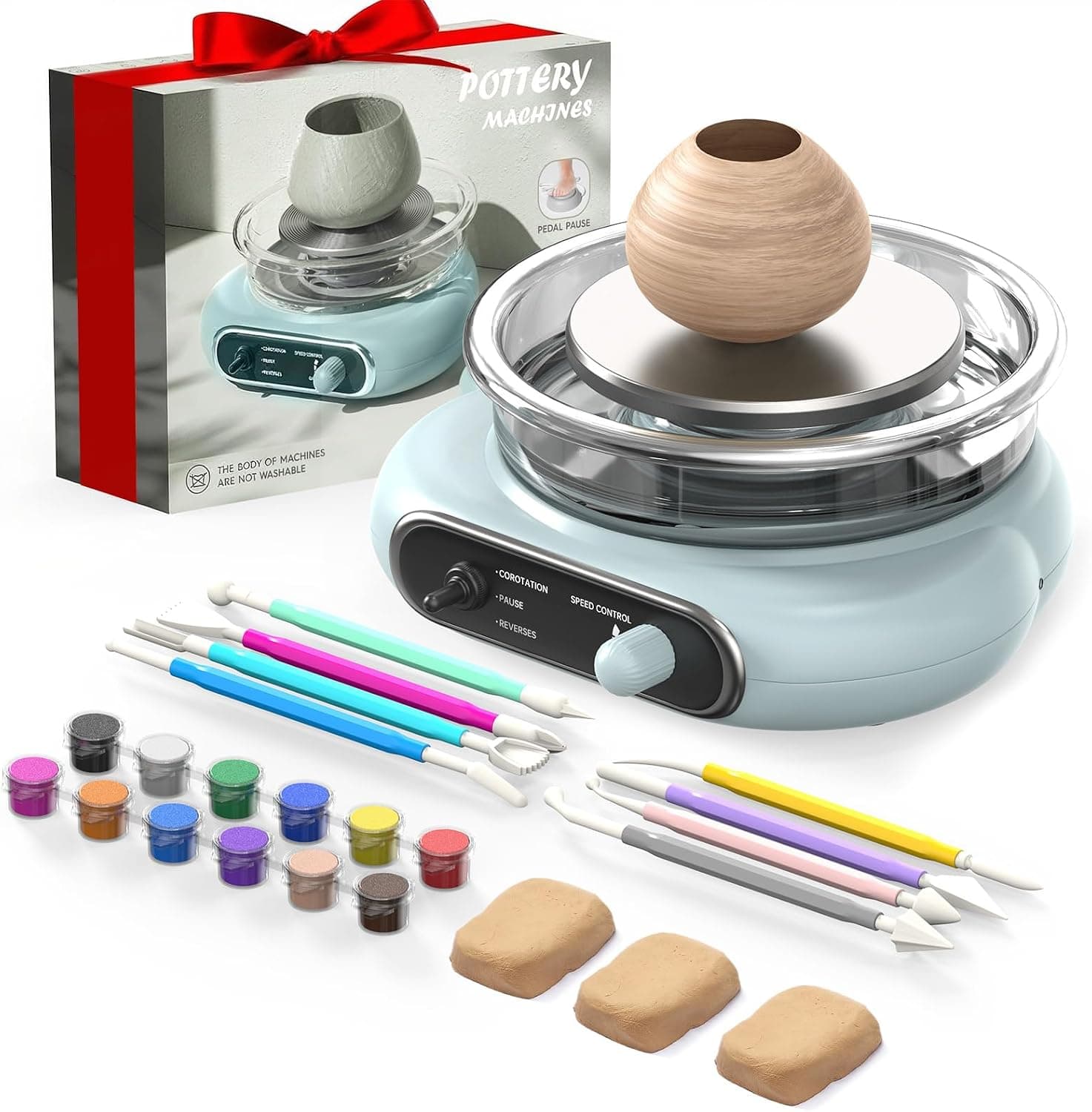 Alldeer Pottery Wheel for Kids Teens Beginners - 4.7" Turntable Electric Mini Clay Wheel with Foot Pedal, with 8 Pottery Shaping Tools