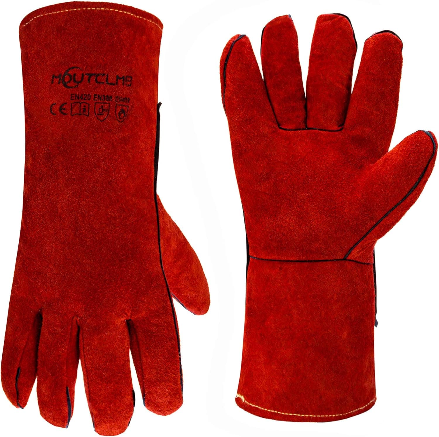 MOUTCLMB Long Welding Gloves 23.6 Inches 932F, Heat/Fire Resistant Leather for Forge, Fireplace