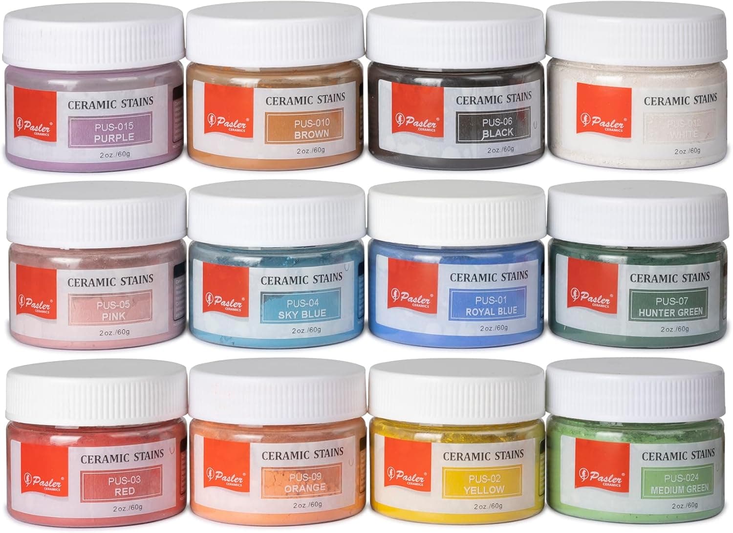 Pasler Ceramic Stains, 60g Each Color, Pigment Powder for Making Underglaze, Pottery Glaze, Ceramic Glaze or Mixing with Slip/Clay (12 Color)