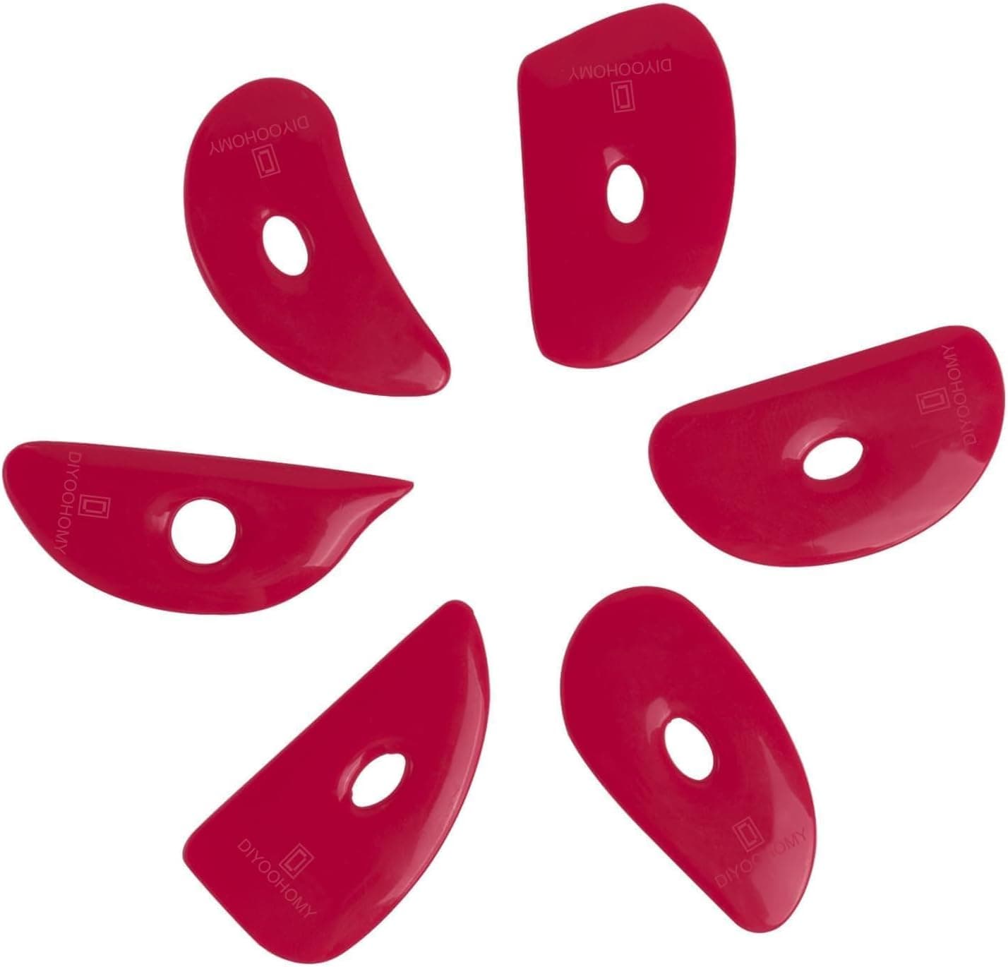 Diyoohomy 6pcs Soft Silicone Pottery Ribs for Ceramic, Mud and Clay Tools - Red Flexible Rubber Rib Kit
