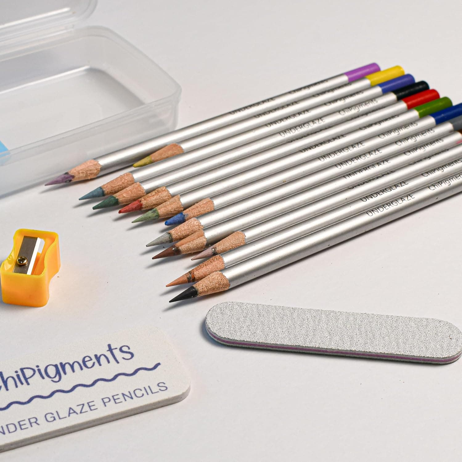 ChiPigments Underglaze Pencils - 12-Pack (Full Color Set) Ceramic Decorating Tools for Pottery, Bisqueware, Kiln-Fired