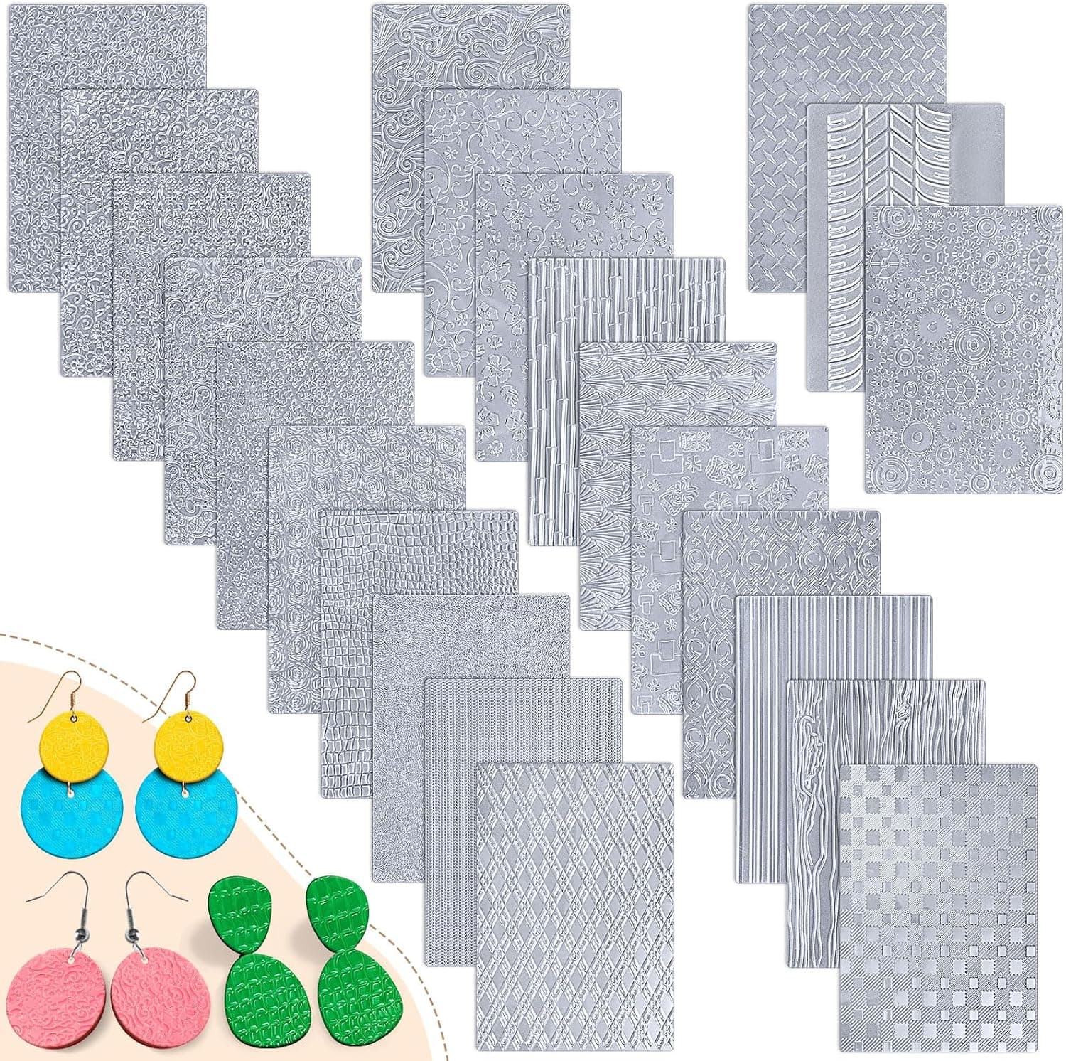 XunYee 23 Pcs Polymer Clay Texture Sheets for Earrings Jewelry Making, Boho Clay Texture Mats