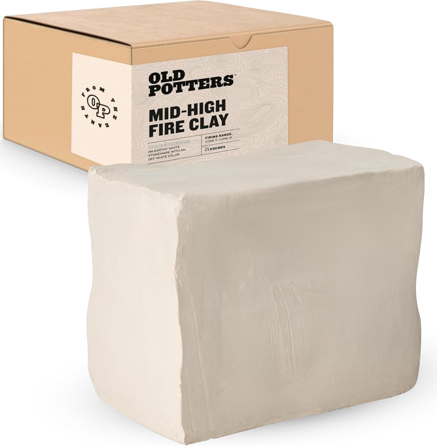 Old Potters Mid High Fire White Stoneware Clay for Pottery, Cone 6-10, Ideal for Wheel Throwing, Hand Building, Sculpting, 50 lbs