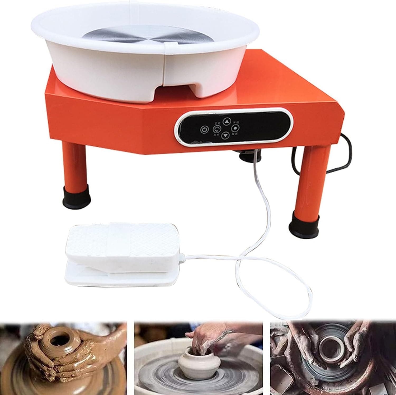 Electric Pottery Wheel 350W, Pottery Forming Machine with Pedal, LCD Touchscreen and Removable ABS Basin