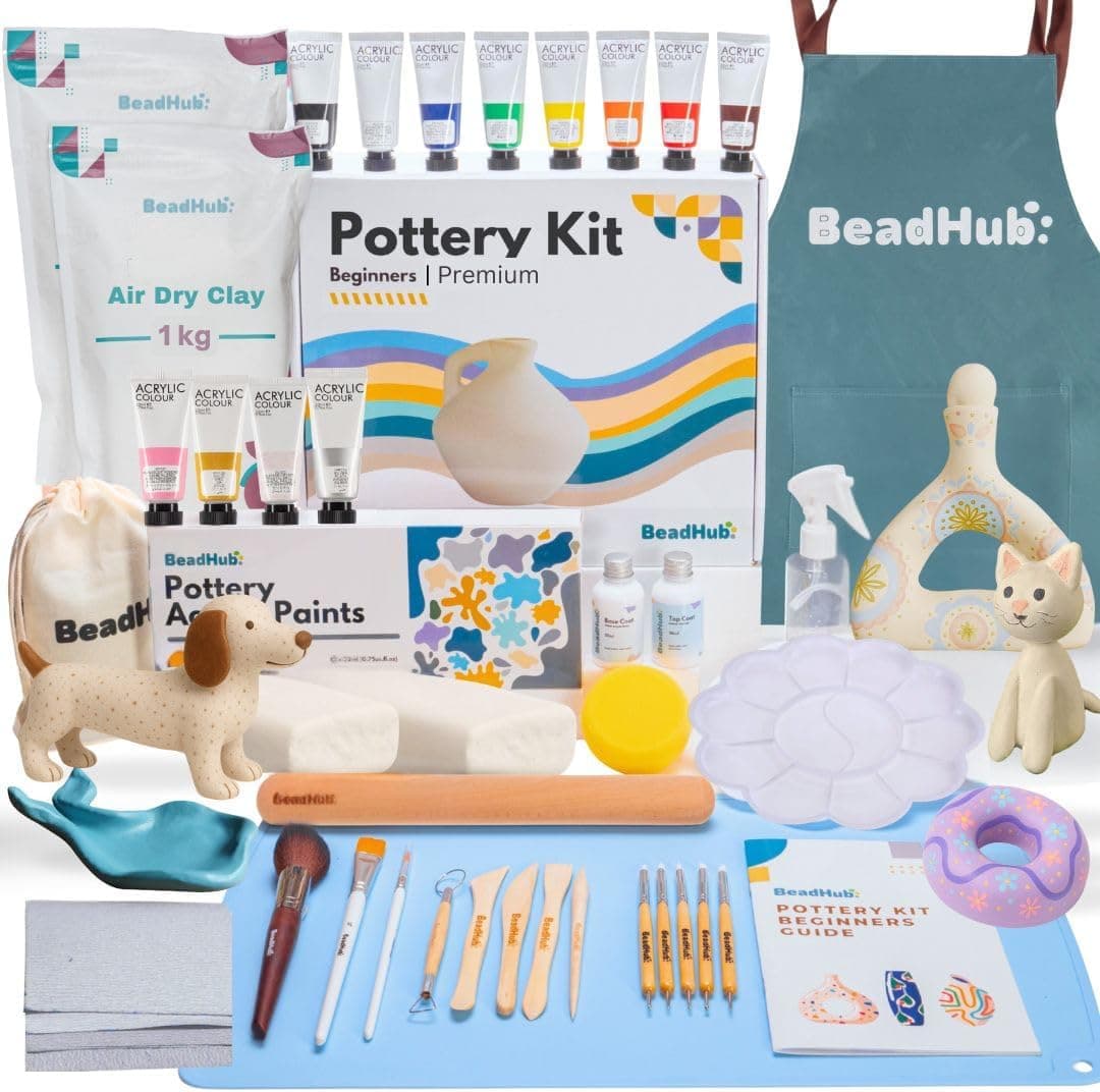 Pottery Kit for Beginners, 4.4 lbs Air Dry Clay for Adults with Sculpting Tools, Paint and Glaze