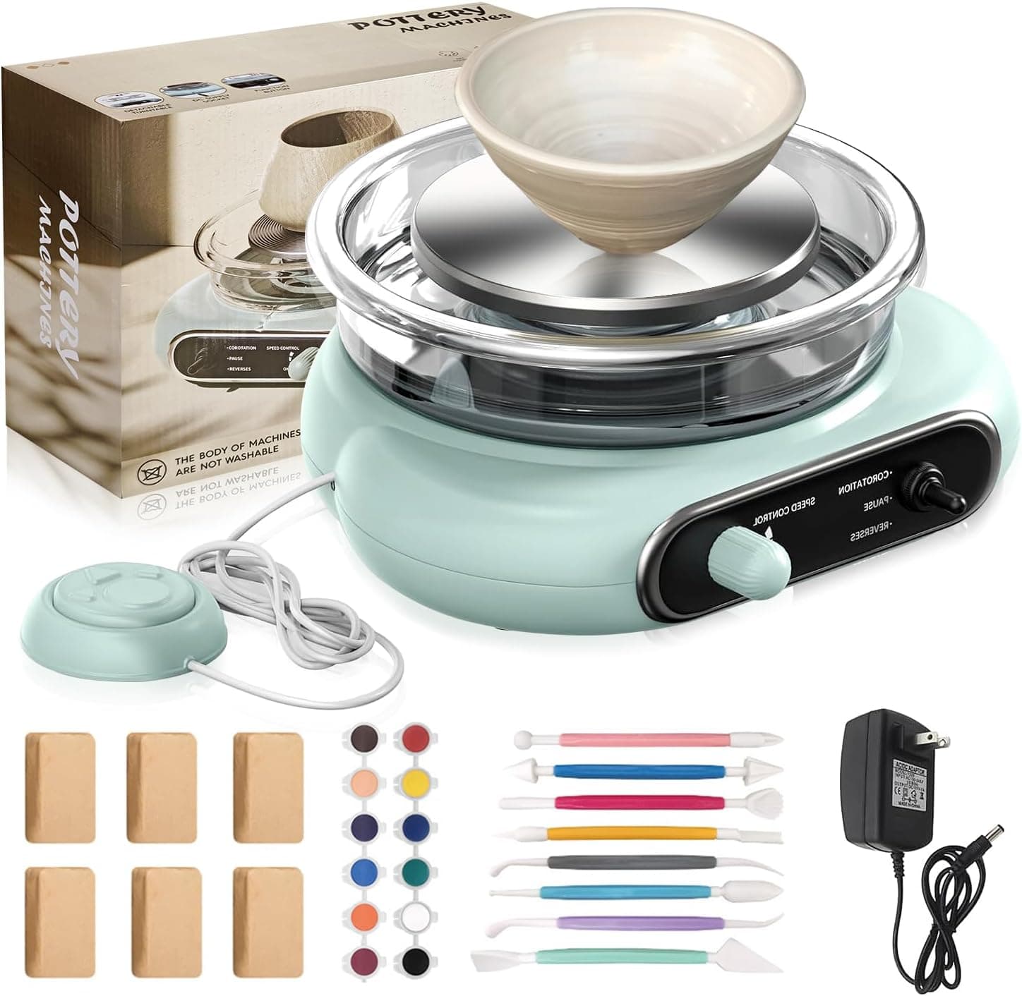 BIYQFCR Mini Pottery Wheel - 4.7Inch Rotating Electric Pottery Wheel with 8 Plastic Tools and 6 Clay Sets