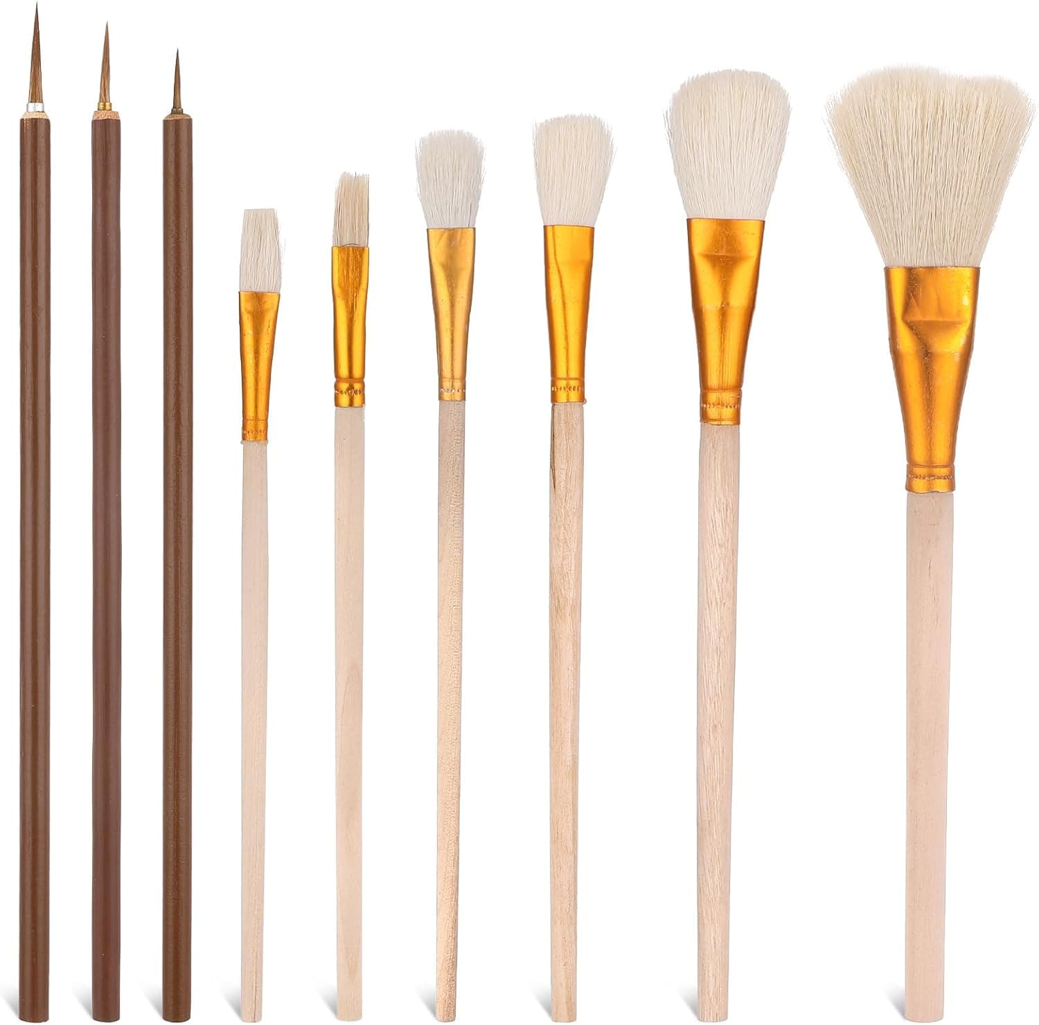 9 Pack Pottery Glaze Brushes Ceramic Brush Set, Glaze Brushes for Pottery, Watercolor Paintbrush, Blending Mop Brushes