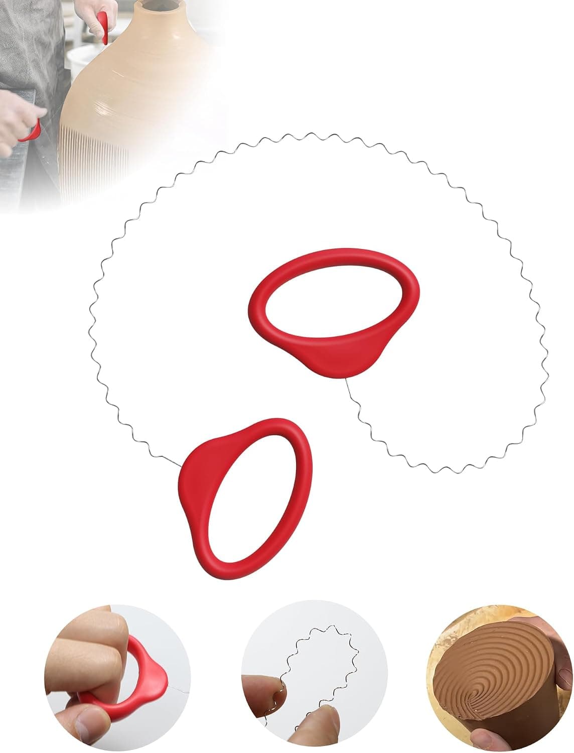 Pottery Wire Tool, Clay Cutting Wire, Red Handle Standard Pottery Wire Cutter, Curly Cut Off Tool