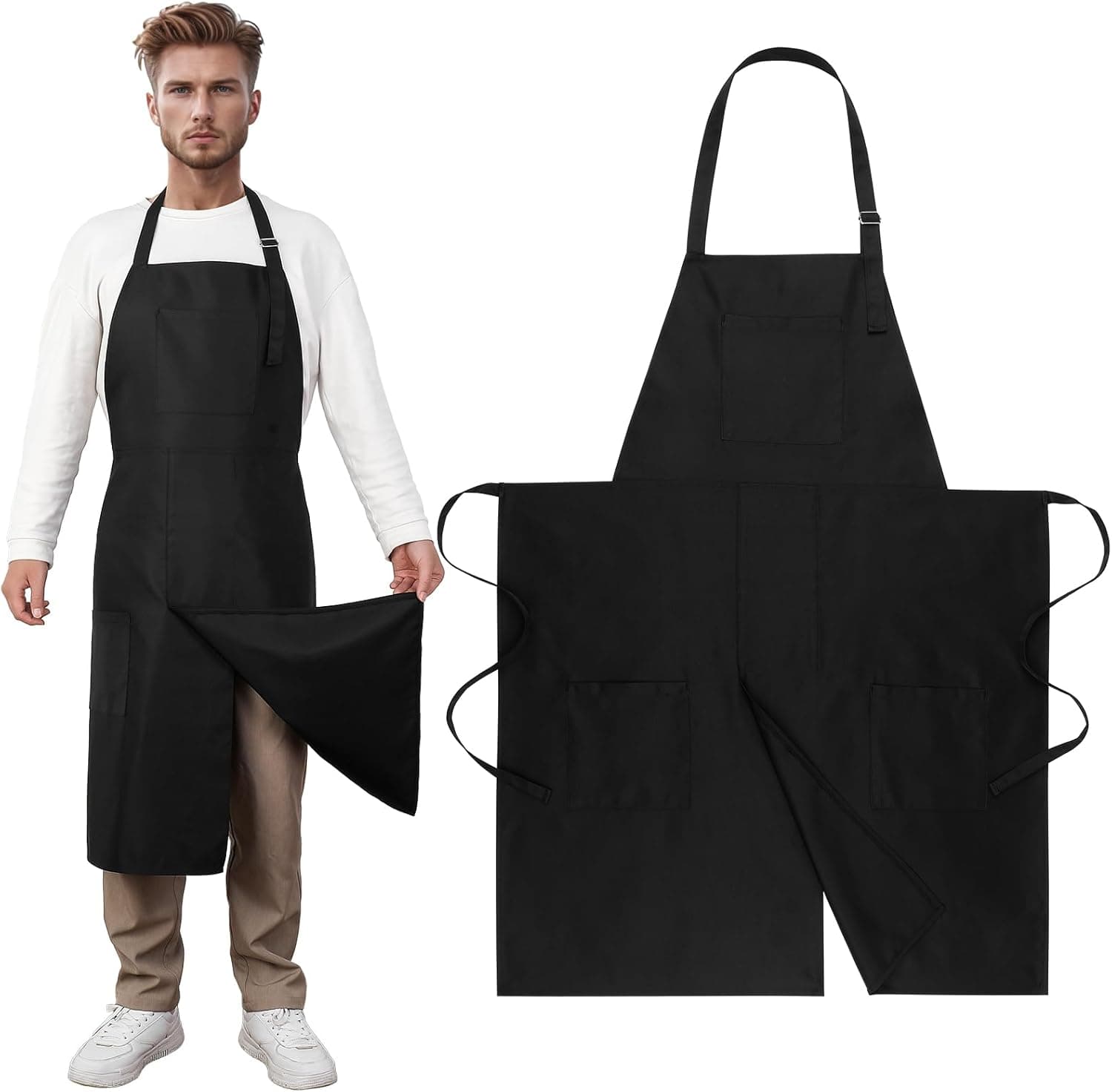 XLSXEXCL Pottery Split Leg Apron with Adjustable Straps and 3 Pockets for Ceramic Pottery, Sculpture, Painting