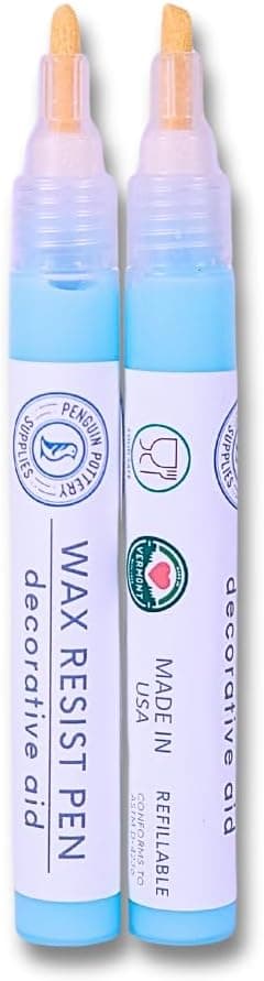 Penguin Pottery - Wax Resist Pens for Pottery Glaze - Set of 2 - Chisel and Round Tips - Refillable
