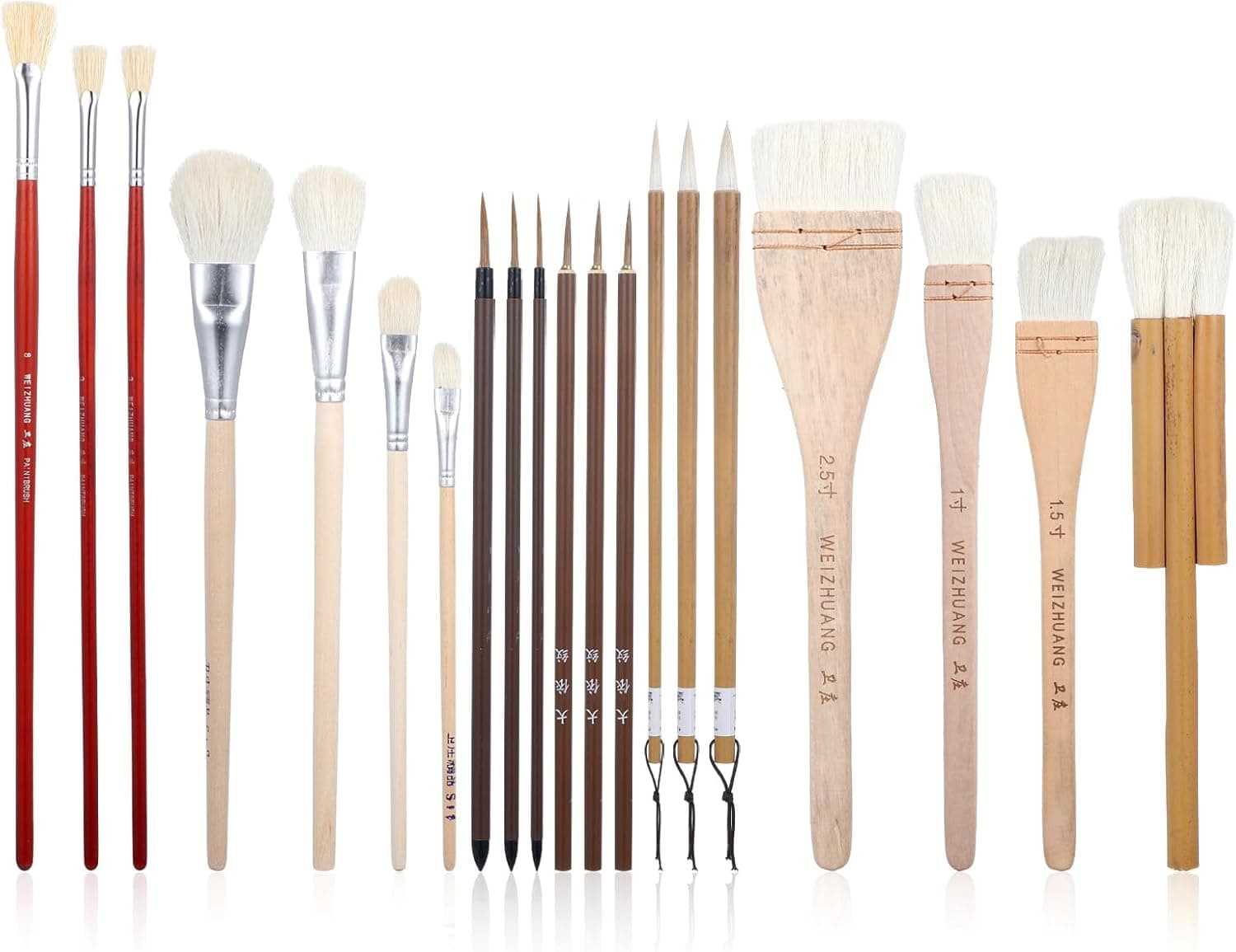 15Pcs Pottery Brushes for Glazing, Ceramic Brush Set Wool Bamboo Hake Glaze Brushes with Storage Box
