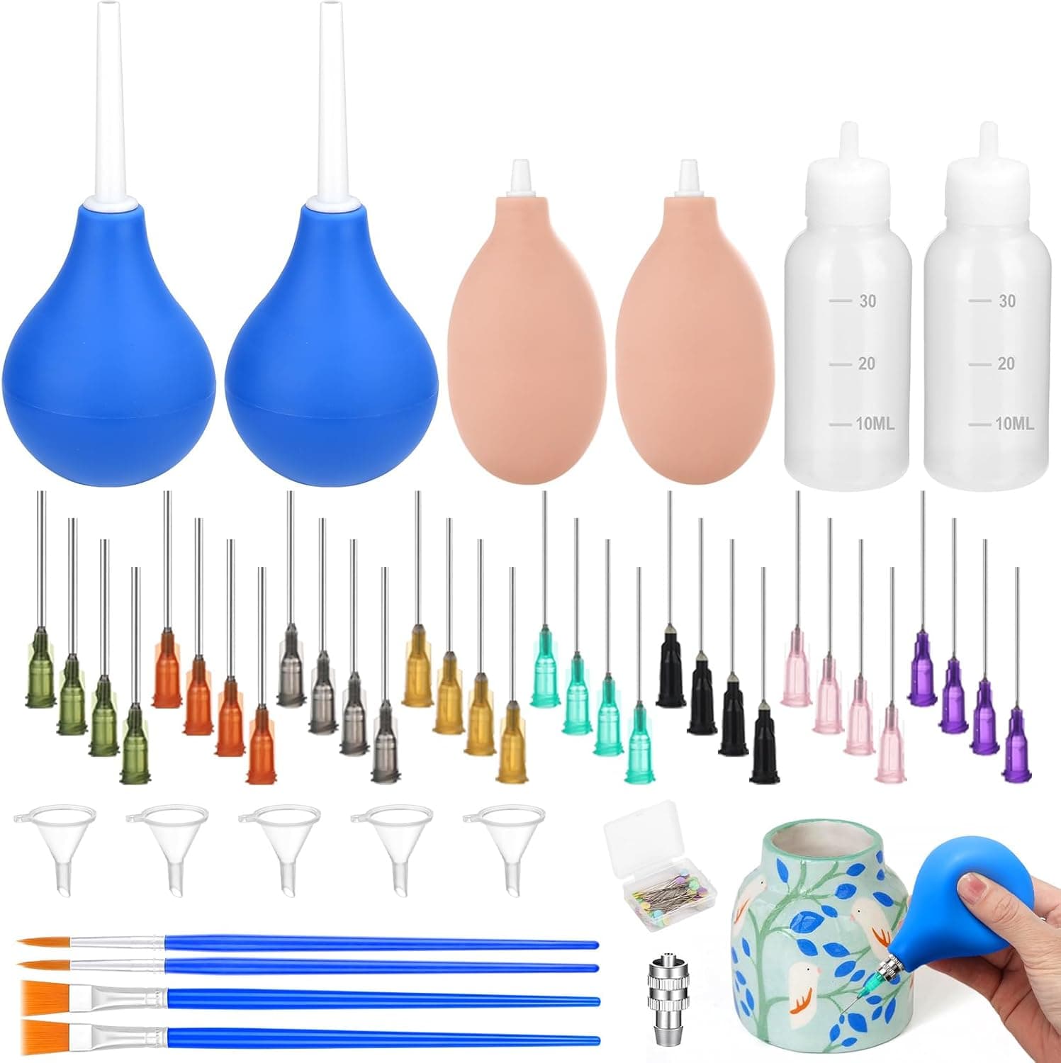 98 PCS Pottery Tools Precision Tip Applicator, Clay Slip Trailing Bottles with Needles and Glaze Brushes