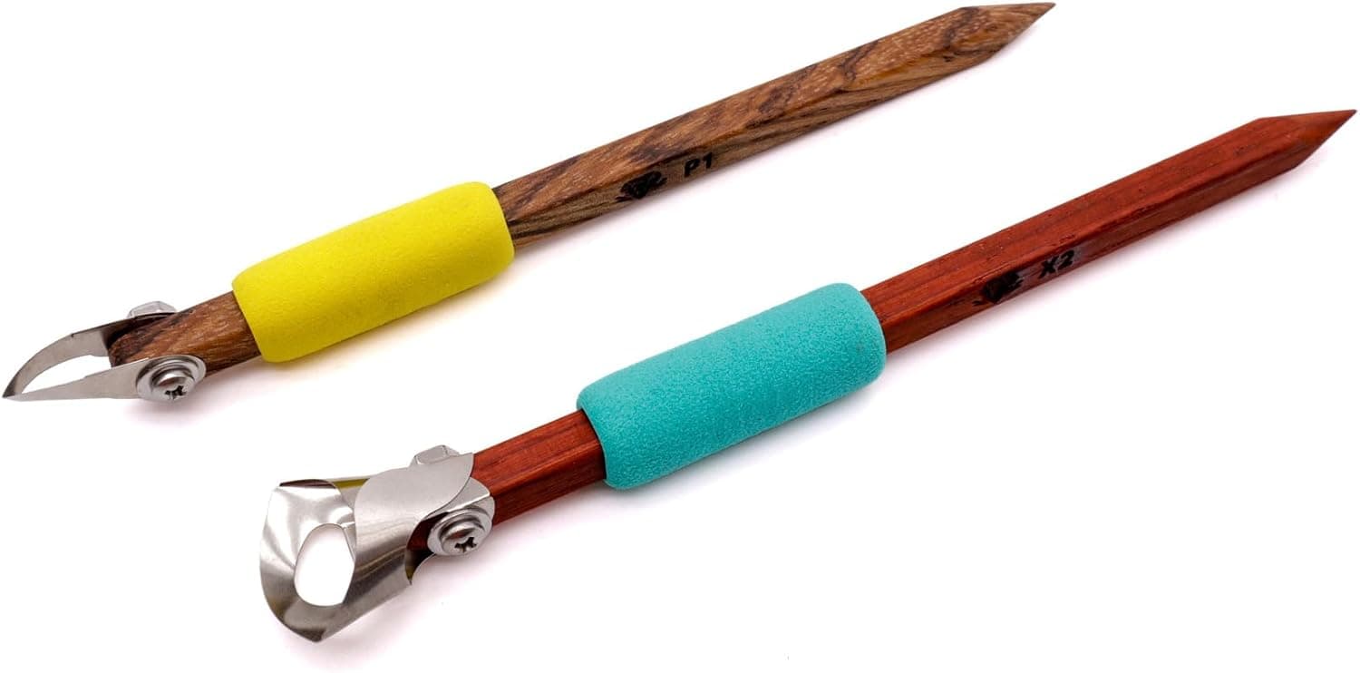 The Original DiamondCore Tools: 2-Pack Pottery Carving Tool Set P1 & X2, Clay Sculpting, Ceramic Trimming, Sgraffito, Fluting (Set 1)